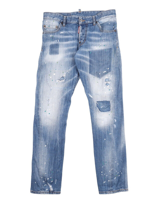 DSQUARED2 Jeans Blue Stretch Distressed Mens Whiskered Denim Size 46