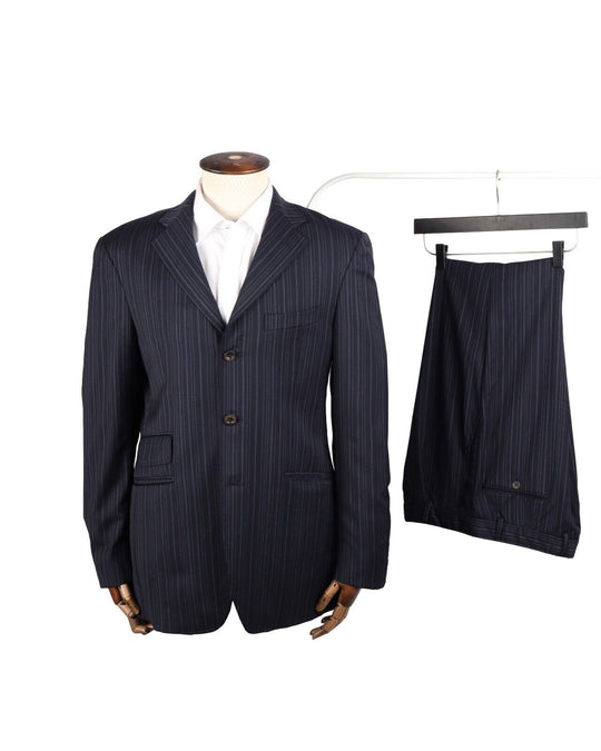ETRO Milano Suit Navy Blue Striped Wool Men's 50 IT / 40 US