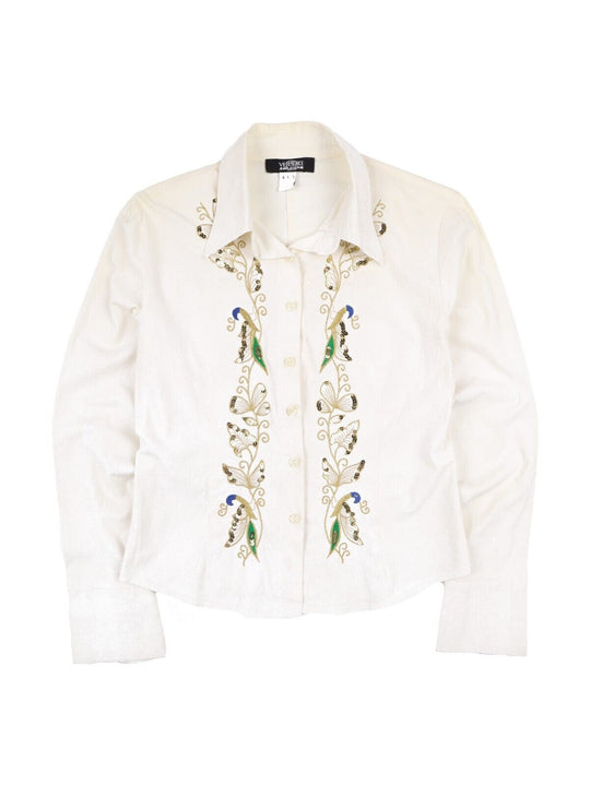 VERSACE JEANS COUTURE Shirt Embroidered Ivory Long Sleeve Women's  Size L
