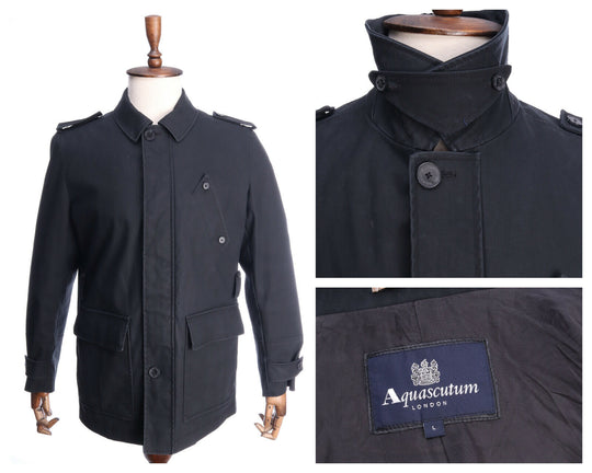 AQUASCUTUM LONDON Black Cotton Military Style Jacket Size L