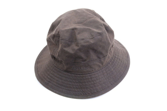 BARBOUR Brown Olive Waxed Coton Bucket Hat Size M