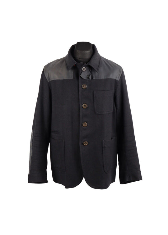 OLIVER SPENCER Work Jacket Navy Blue Herringbone Wool Men's Size 44 UK