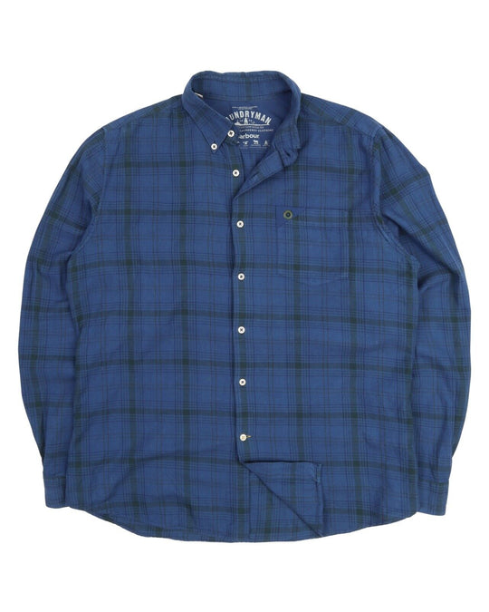 Men's BARBOUR Blue Check Cotton Pocket Shirt Size L
