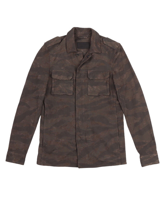 ALL SAINTS Tackton Jacket Green Camo Goat Leather Men's Overshirt XS