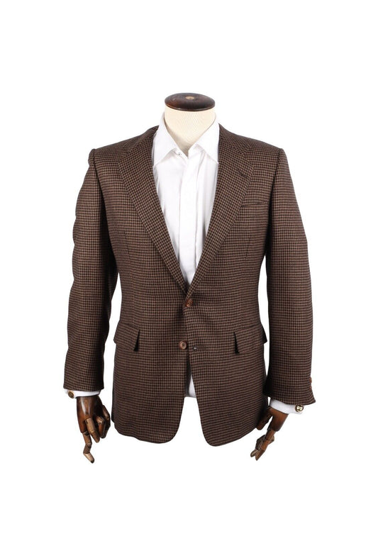 CHESTER BARRIE Sport Coat Brown Houndstooth Wool Blazer Men's Size ~ 40 UK