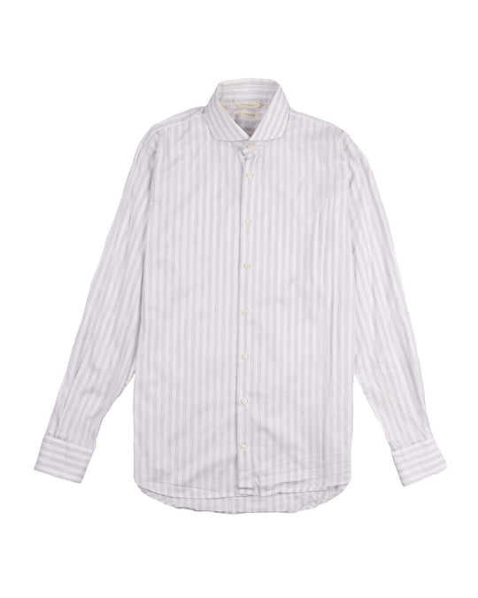 SUITSUPPLY Shirt White Black Striped Cotton Men's Extra Slim Fit Size 41 / 16