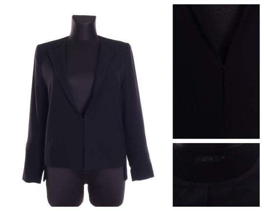 Women's COS Solid Black Viscose Blend Short Blazer Jacket Size 36