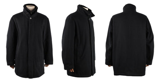 Men's HUGO BOSS Cima Black Wool Blend Double Collar Coat Size 42 / 52