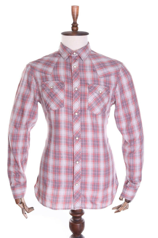 Men's ALL SAINTS Red Check 100% Cotton Snap Fastening Serape LS Shirt Size M