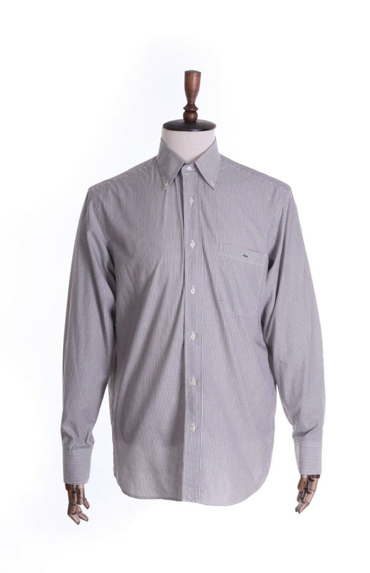 Men's LACOSTE Grey Stripe 100% Cotton LS Casual Shirt Size 42