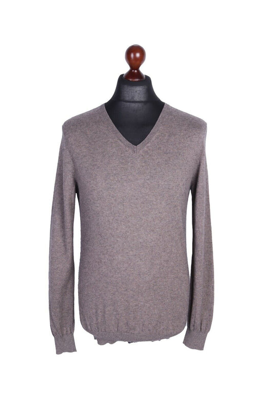Men's SUITSUPPLY Grey Cotton Cashmere V-Neck Jumper Size M