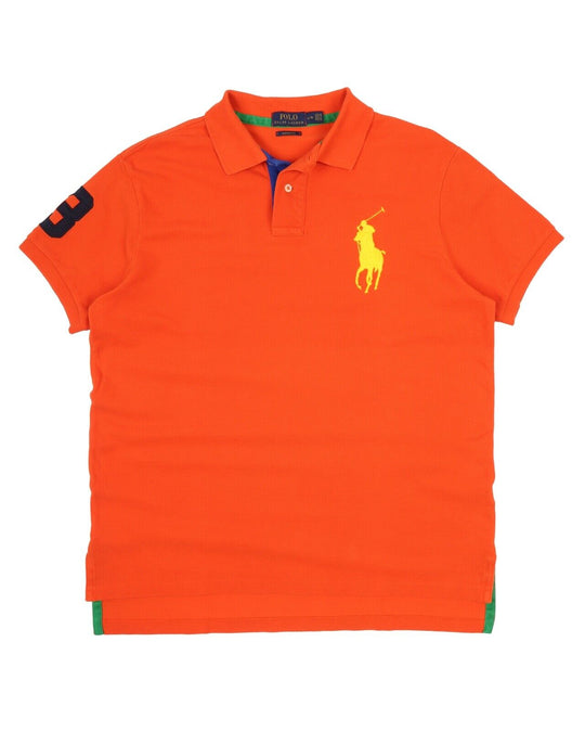 Men's Polo RALPH LAUREN Orange Pique Cotton Big Pony Polo Shirt Size L