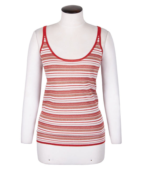DOLCE & GABBANA Sleeveless Blouse Red Striped Women's Tank Top Size L