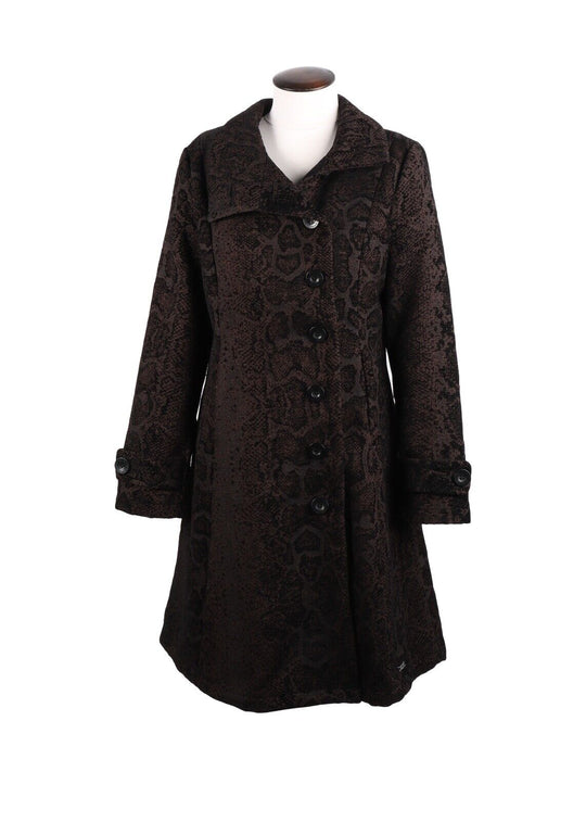 DESIGUAL Coat Black Floral Women's Overcoat Size 42 IT