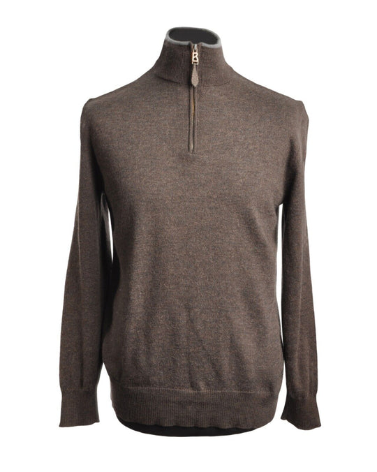 BOGNER Sweater Brown Wool Quarter Zip Ribbed Trim Mens Knit Pullover Size 56