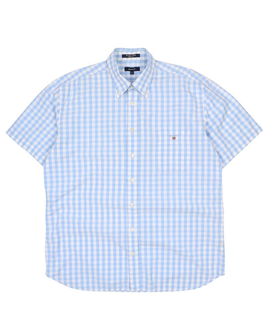 Men's GANT Blue Gingham Check Poplin Cotton Short Sleeve Shirt Size XL