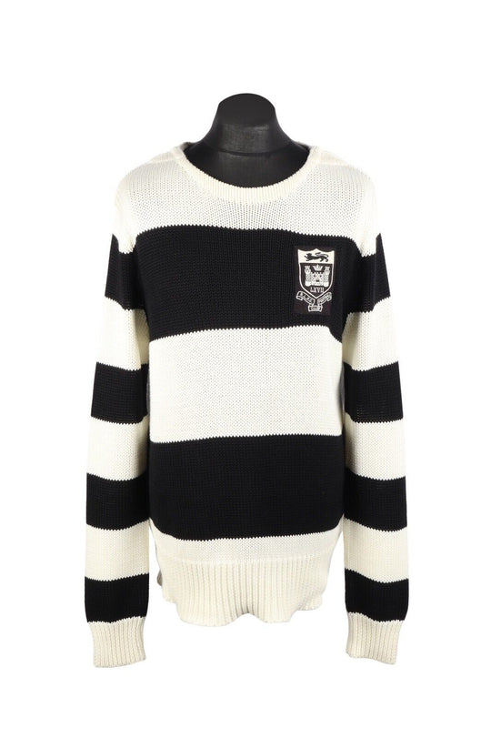 POLO Ralph Lauren Jumper Black White Striped Cotton Men's Pullover Size L