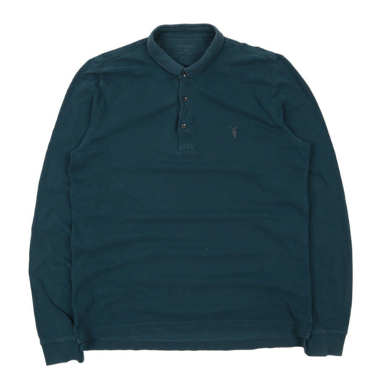 Men's ALLSAINTS Blue Pique Cotton Polo Neck Longsleeve Jumper Size L