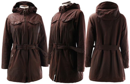 Women's BARBOUR Brown L2464 Cameron Hooded Waxed Parka Jacket Size UK 16 US 10