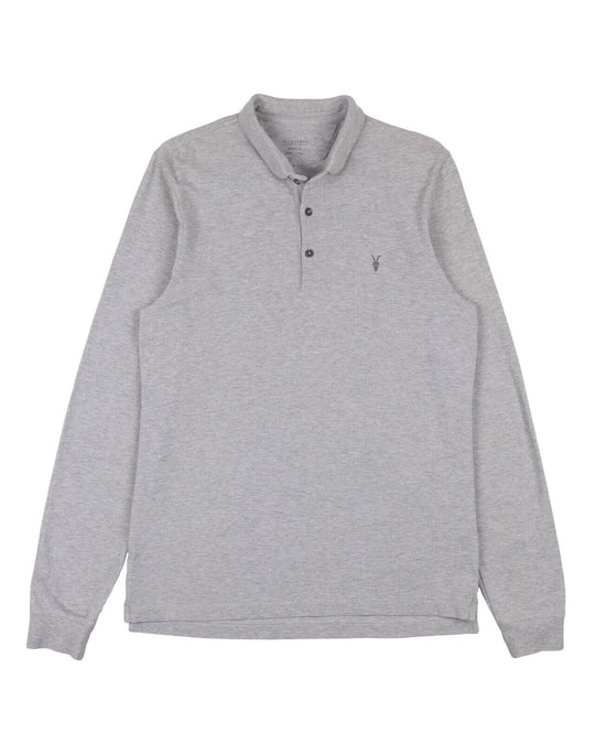 ALLSAINTS Sandringham Polo Shirt Gray Cotton Men's Long Sleeve Pullover Size M
