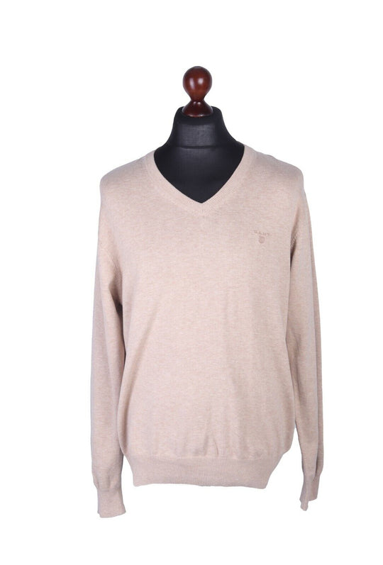 Men's GANT Beige 100% Cotton V-Neck Jumper Size XL