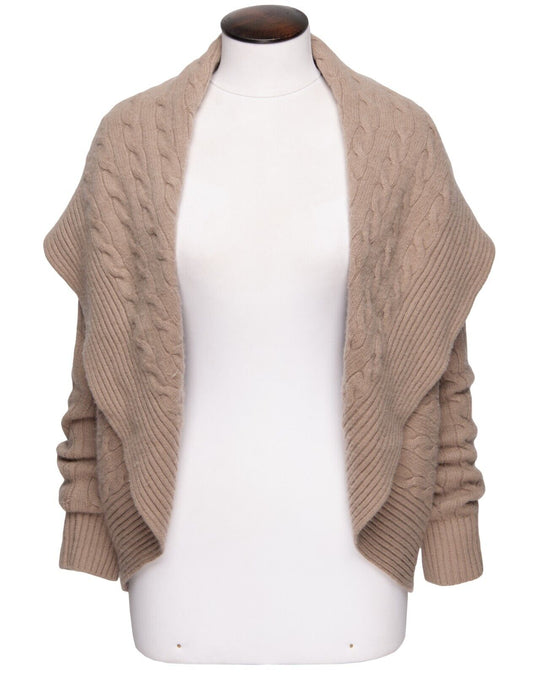 RALPH LAUREN Black Label Open Cardigan Beige Cashmere Cable Knit Womens Size L