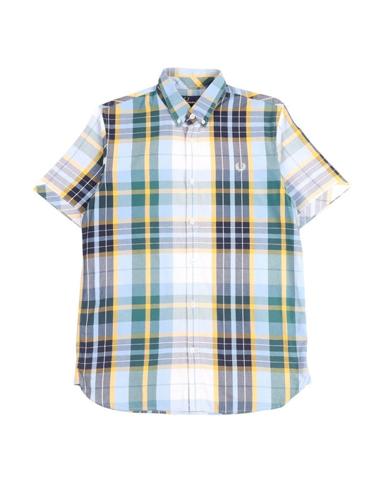 FRED PERRY Shirt Multicolor Check Cotton Men's Short Sleeve Button Down Size M