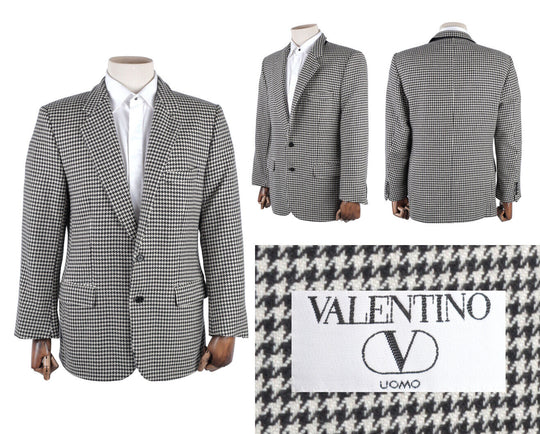 Men's Vintage VALENTINO Houndstooth 100% Cashmere Blazer Jacket Size 40 / 50