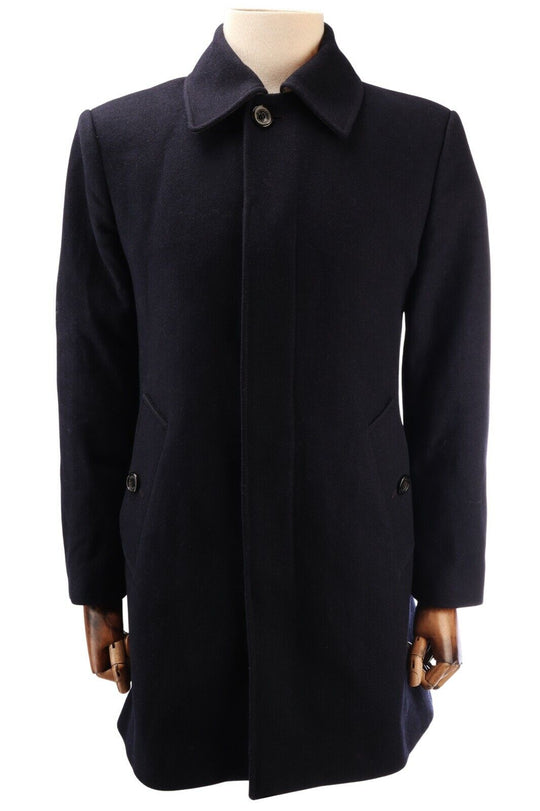 Men's BURBERRY London Nova Check Collar Navy Wool Short Coat Size 48