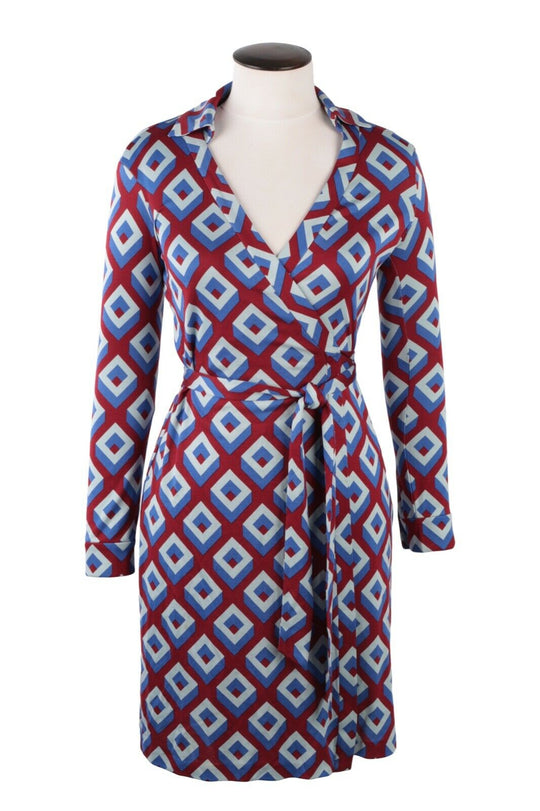 Women's DIANE VON FURSTENBERG Silk Geometric Belted Kimono Wrap Dress Size 0 / s