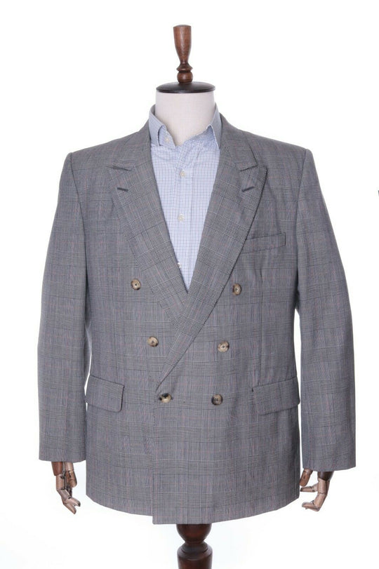 Men's AQUASCUTUM Grey Checked 100% Wool Double-Breasted Blazer Jacket Size 44