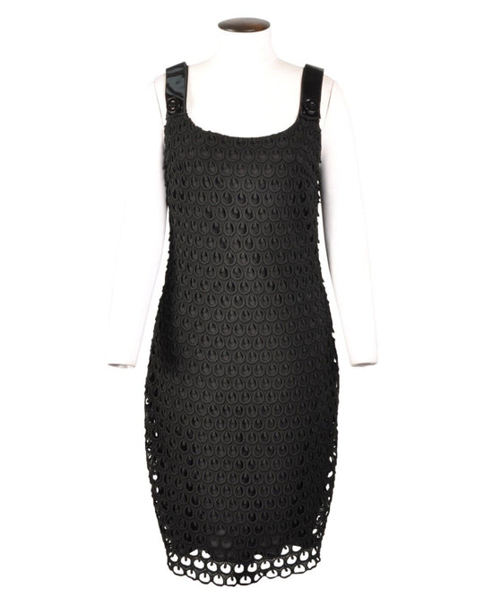 GIANNI VERSACE Dress Lace Knit Black Geometric Sleeveless Size 46