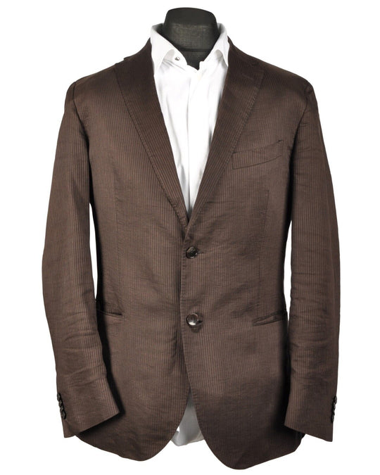 ERMENEGILDO ZEGNA Blazer Jacket Brown Striped Silk Linen Men's Size  52R