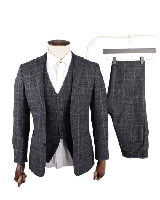 Men's SUITSUPPLY Hudson Gray Check Wool Alpaca 3 Piece Suit Size UK 34 IT 44
