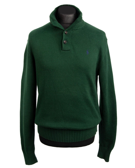 Polo By RALPH LAUREN Pullover Button Neck Cotton Green Men's Jumper Size M