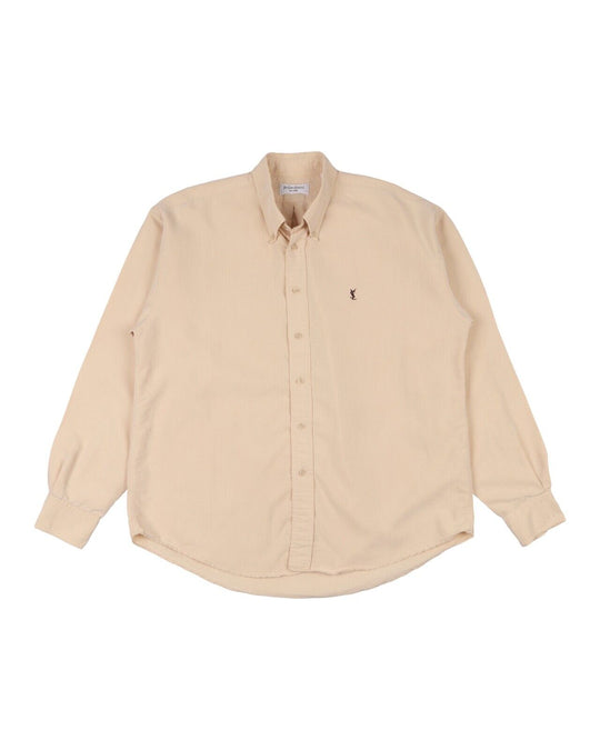 Vintage YSL YVES SAINT LAURENT pour Homme Shirt Beige Cotton Mens Size L