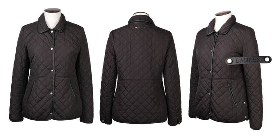 Women's RALPH LAUREN Black Quilted Leather Trimmed Jacket Size s