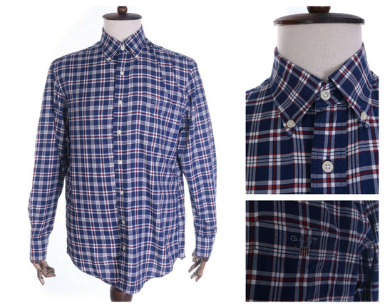 Men's GANT Navy Check 100% Cotton LS Madison Twill Casual Shirt Size L Reg