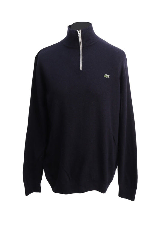 LACOSTE Jumper Navy Blue Wool Zip Neck Men's Pullover Size 6 / L