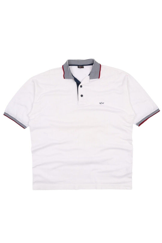 Men's PAUL & SHARK White Pique Cotton Polo Shirt Size L