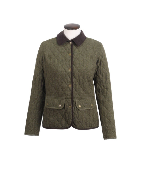 BARBOUR Dean Tweed Quilt Jacket Olive Green Herringbone Women's Size UK 10 US 6