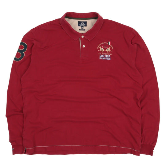 Men's LA MARTINA Red Cotton Polo Neck Longsleeve Jumper Size 4XL