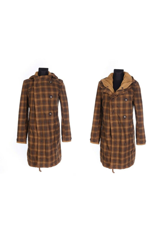 Women's STEPHAN SCHNEIDER Brown Check 100% Cotton Hooded Knee Length Coat Size 1