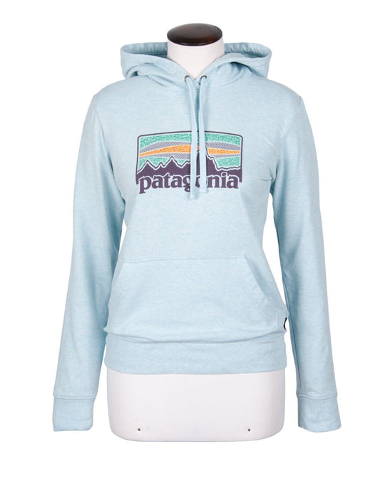 PATAGONIA Hoodie Blue Front Pocket Logo Womens Sweatshirt Size XS