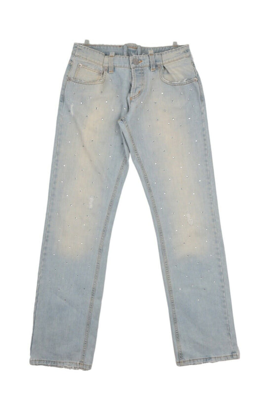 Men's Vintage ICEBERG ICE B Blue Cotton Incrustated Denim Jeans Pants Size L