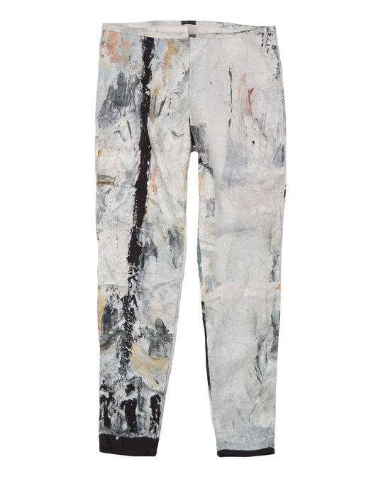 ANNETTE GORTZ Pants Hand Painted Cotton Linen Women's Trousers Size 40