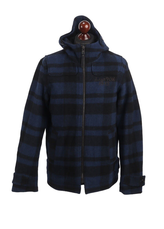 SCHOTT USA Jacket Blue Check Wool Men's Coat Size M
