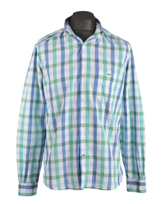 Men's LACOSTE Blue Green Check Cotton Shirt Size 41