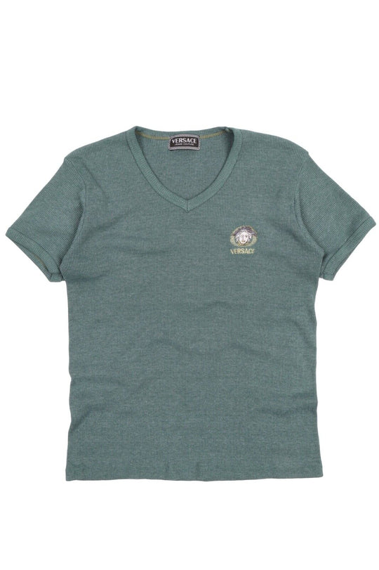Men's Vintage VERSACE JEANS COUTURE Green Ribbed Logo T Shirt Size ~ M