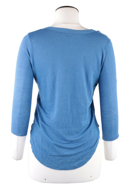 Women's SANDRO PARIS Blue Linen Silk Blouse V Neck Top Size 1 / s